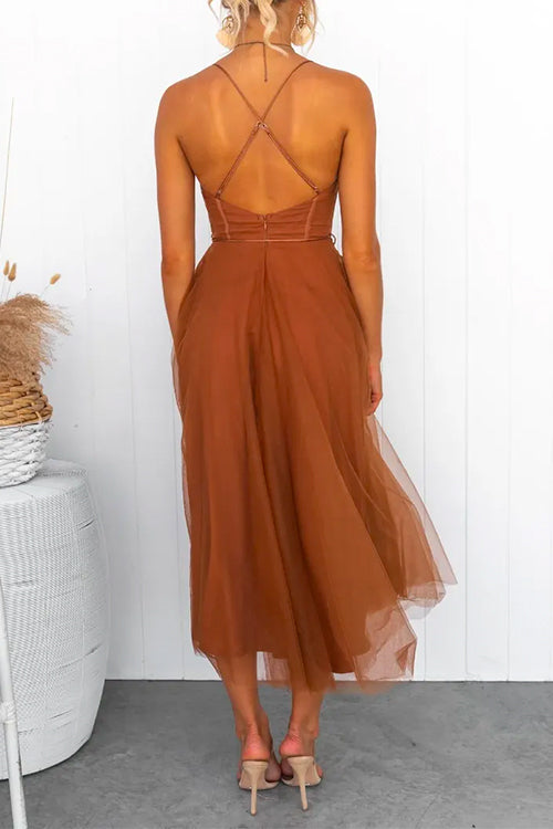 Valenzora | Rosiedress Open Back Fitted Swing Maxi Cami Tulle Dress