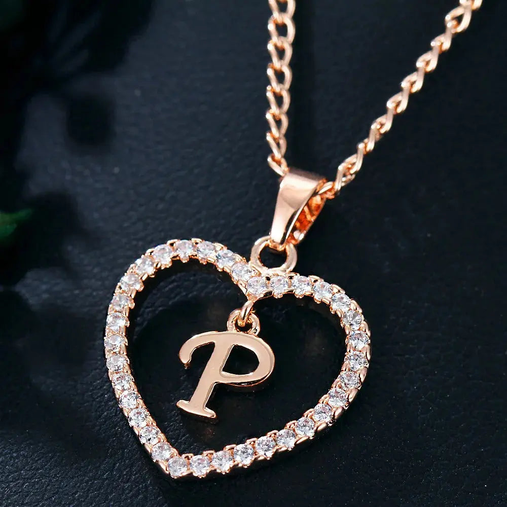 Valenzora | Buchstabe Zirkon Herz Halskette Anhänger Schmuck
