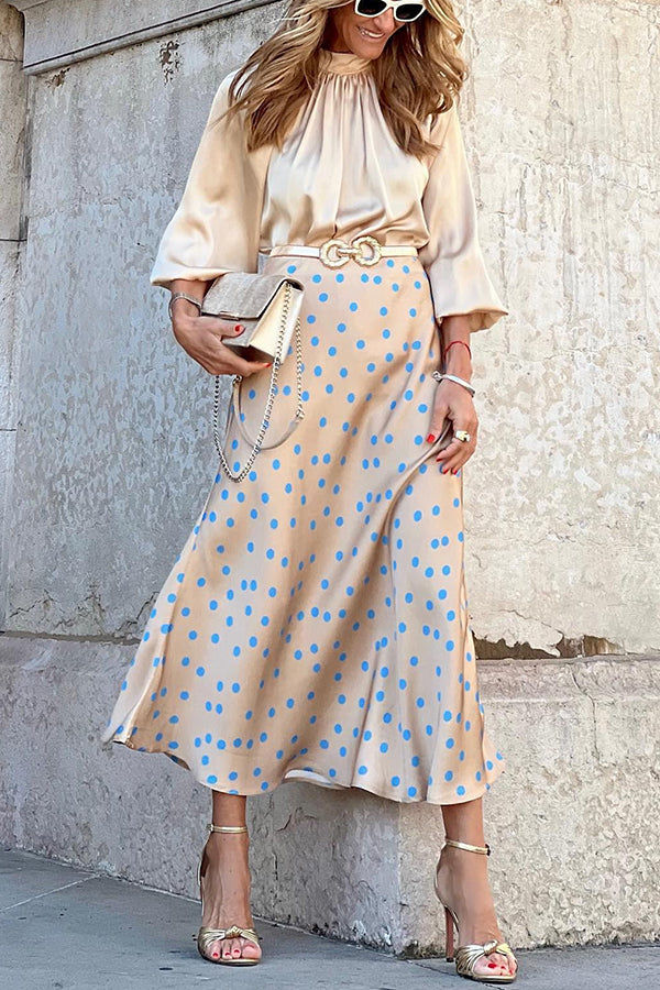 Valenzora | Satin polka dot print skirt