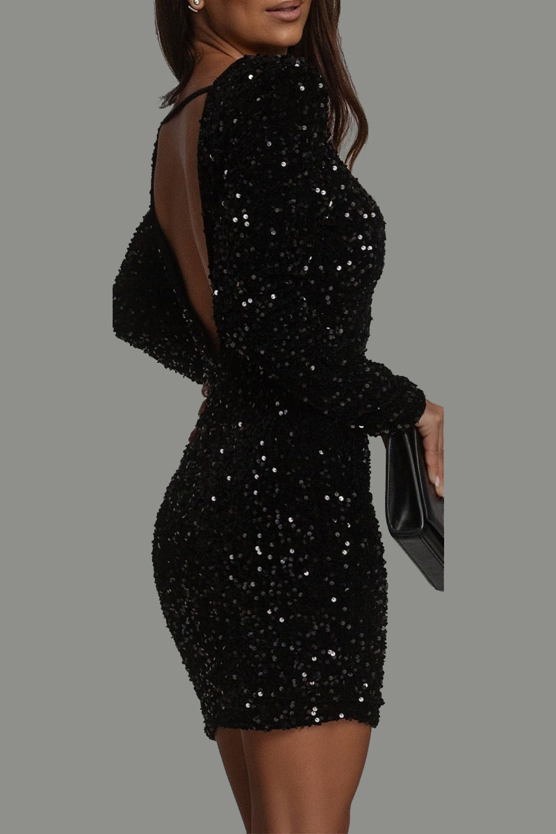 Valenzora | Damen Glitzerkleid mit Rückenausschnitt – Glamouröse Abendgarderobe
