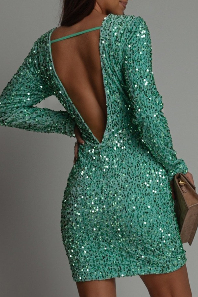 Valenzora | Damen Glitzerkleid mit Rückenausschnitt – Glamouröse Abendgarderobe