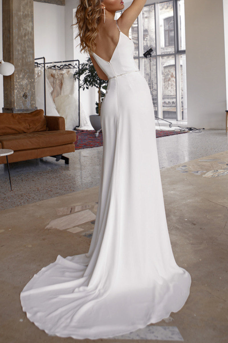 Valenzora | Sexy Elegant Solid Color Slit V-Neck Evening Dress