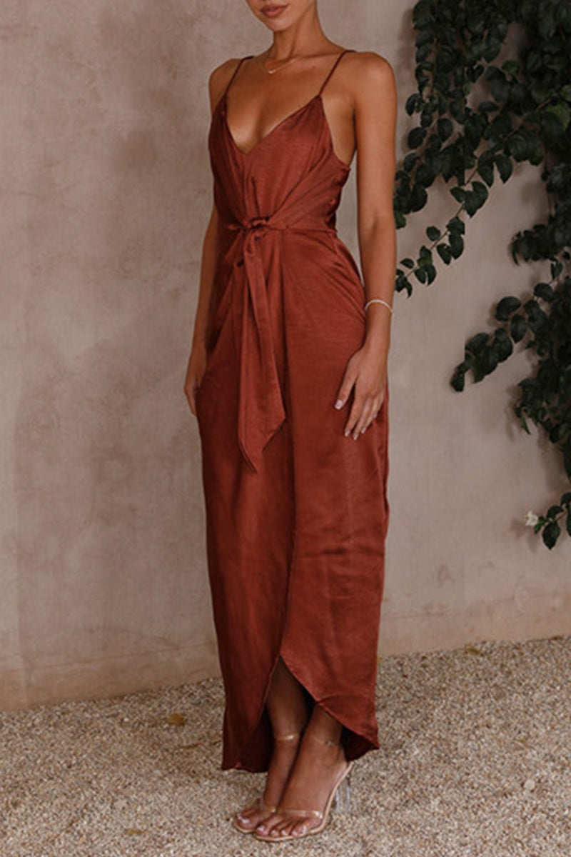Valenzora | Sexy, einfarbiges, gerafftes V-Ausschnitt-Kleid mit Spaghettiträgern – 4 Farben