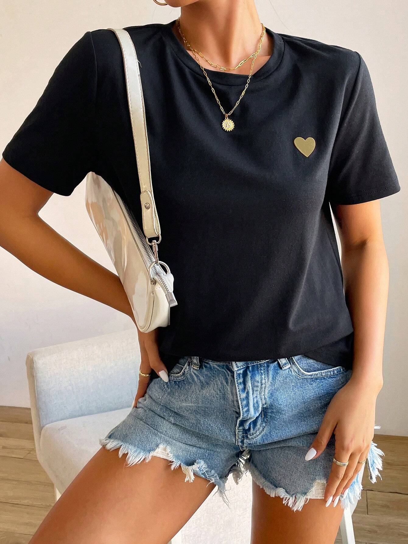 Valenzora | Women's T-Shirt with Heart Detail: Minimalist, Casual & Versatile
