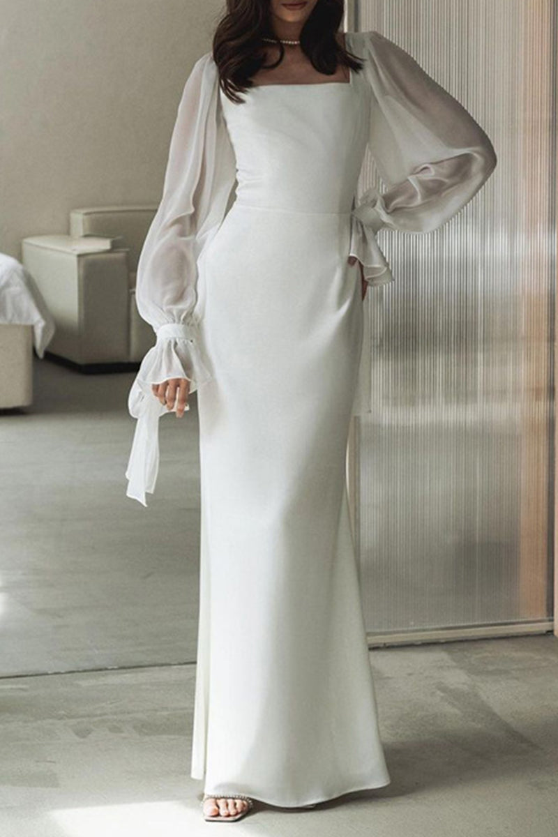 Valenzora | Celebrities Elegant Solid Color Frenulum Square Collar A-Line Dresses