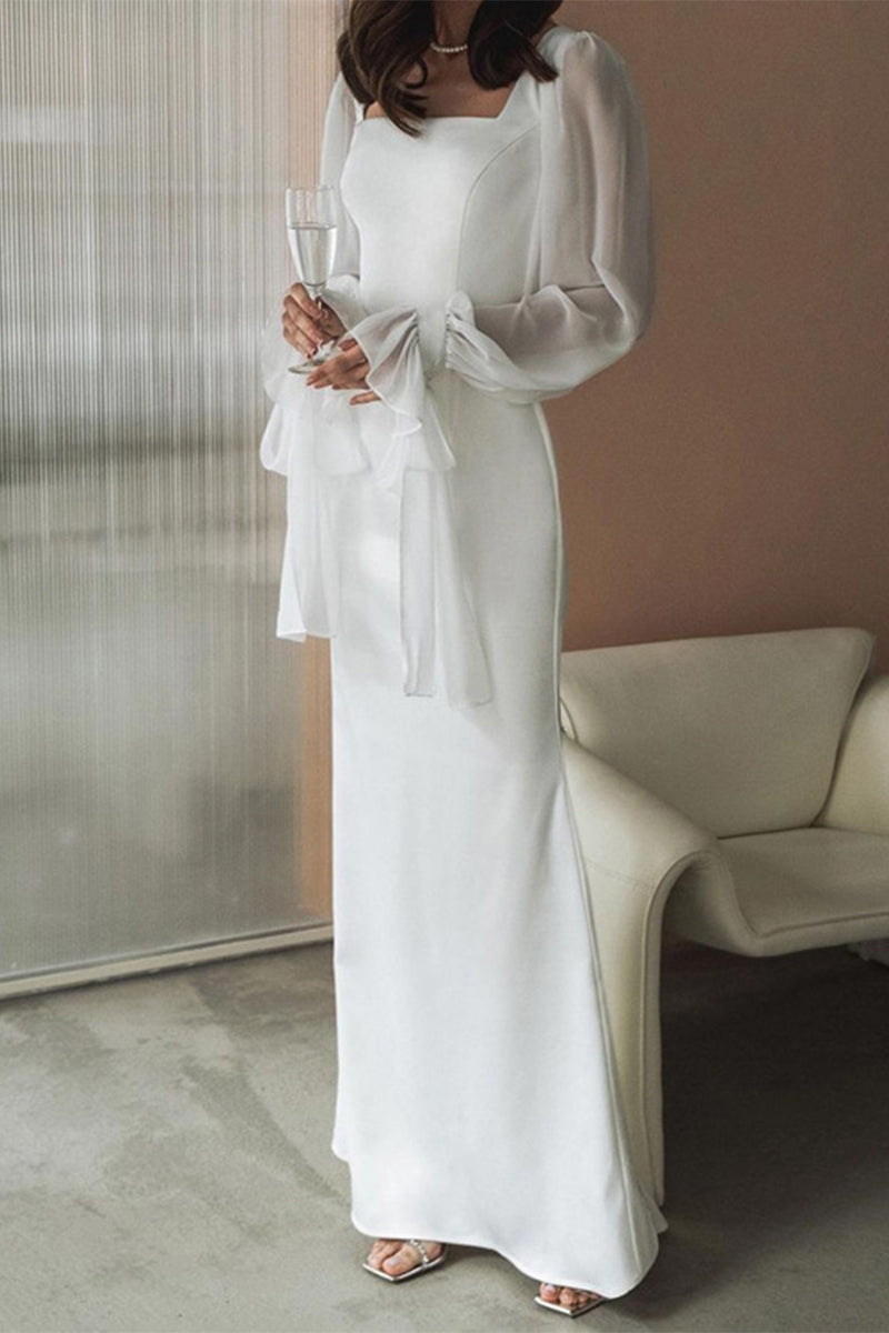 Valenzora | Celebrities Elegant Solid Color Frenulum Square Collar A-Line Dresses