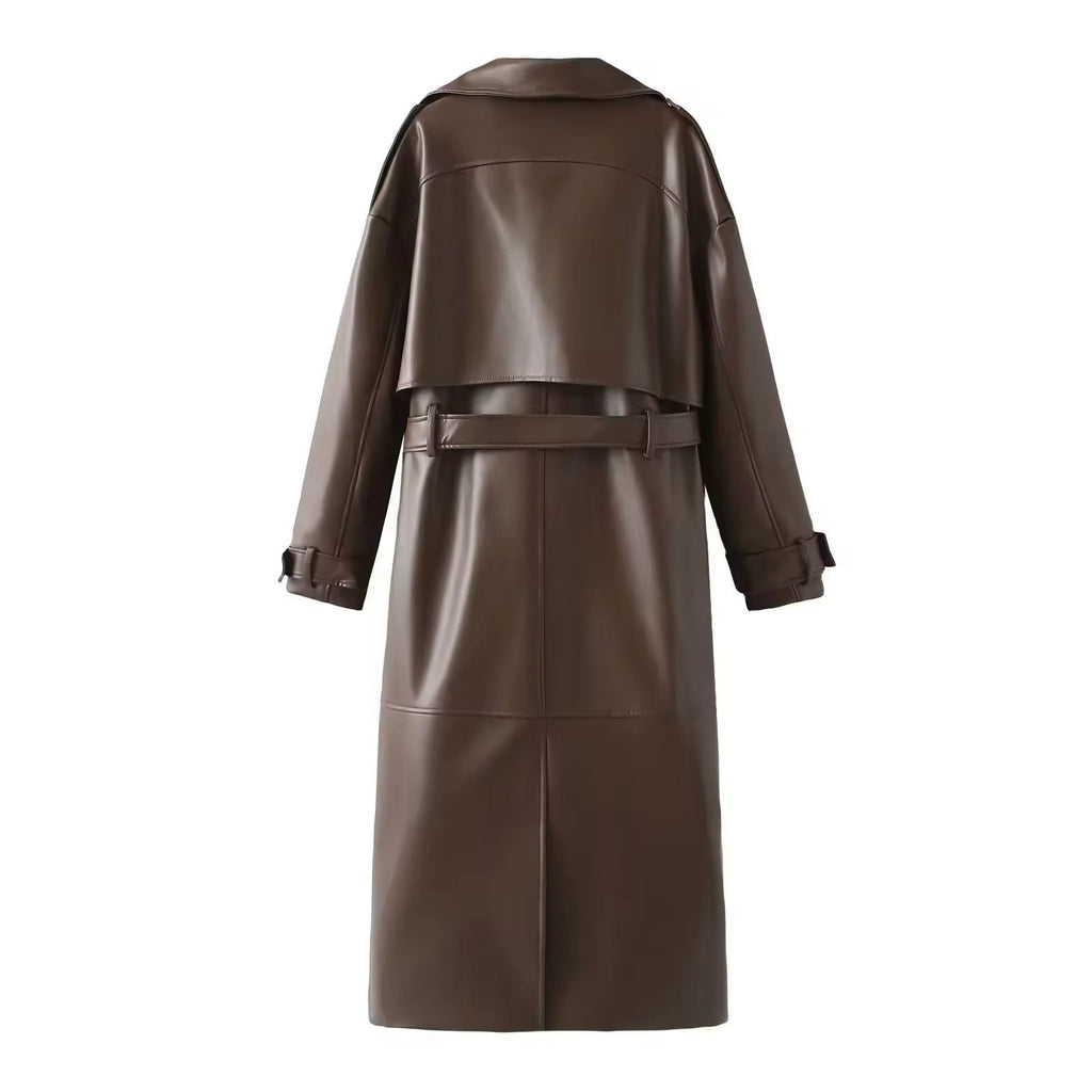 Valenzora | Elegant Leather Trench Coat Autumn Chic