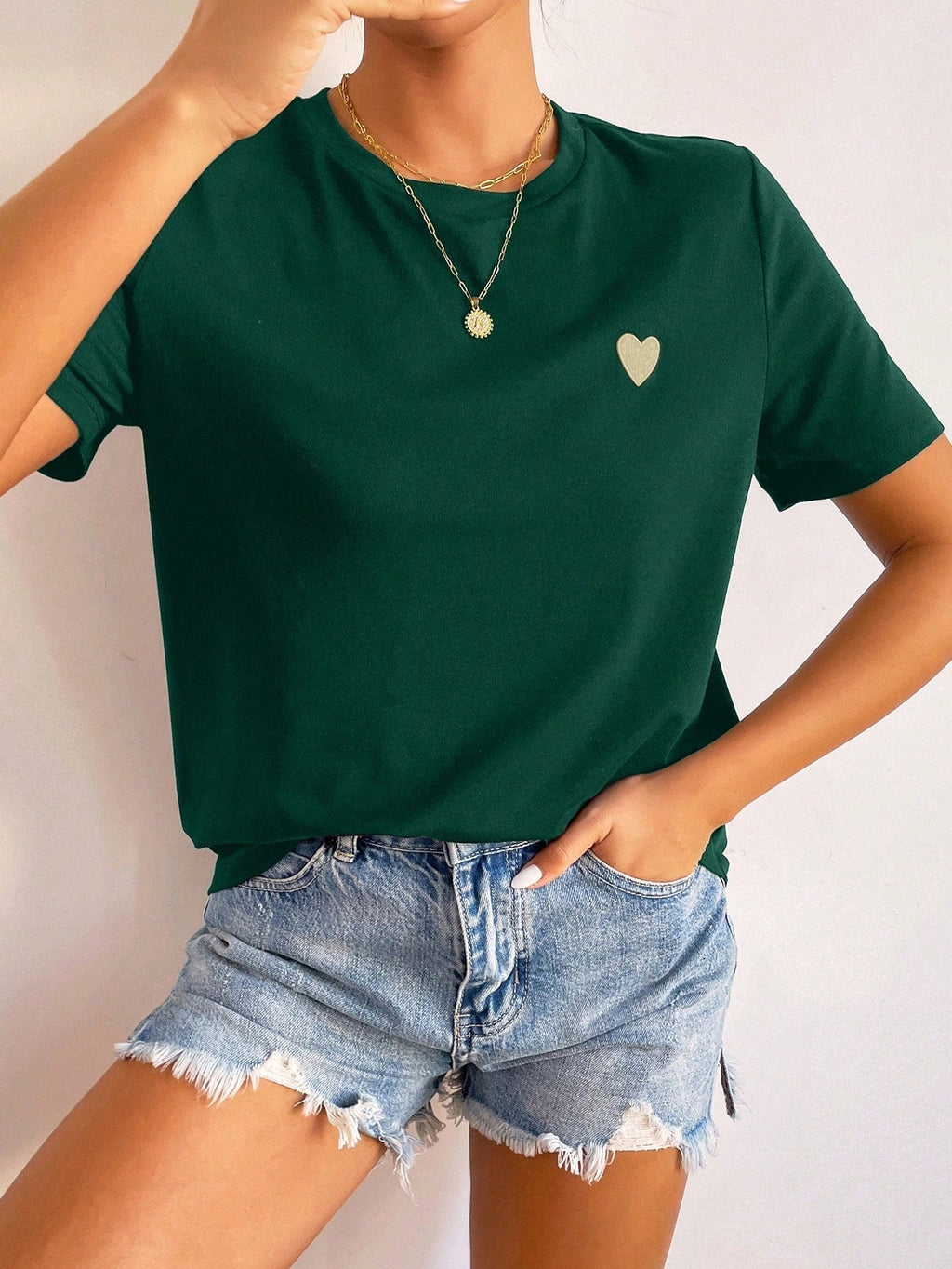 Valenzora | Women's T-Shirt with Heart Detail: Minimalist, Casual & Versatile