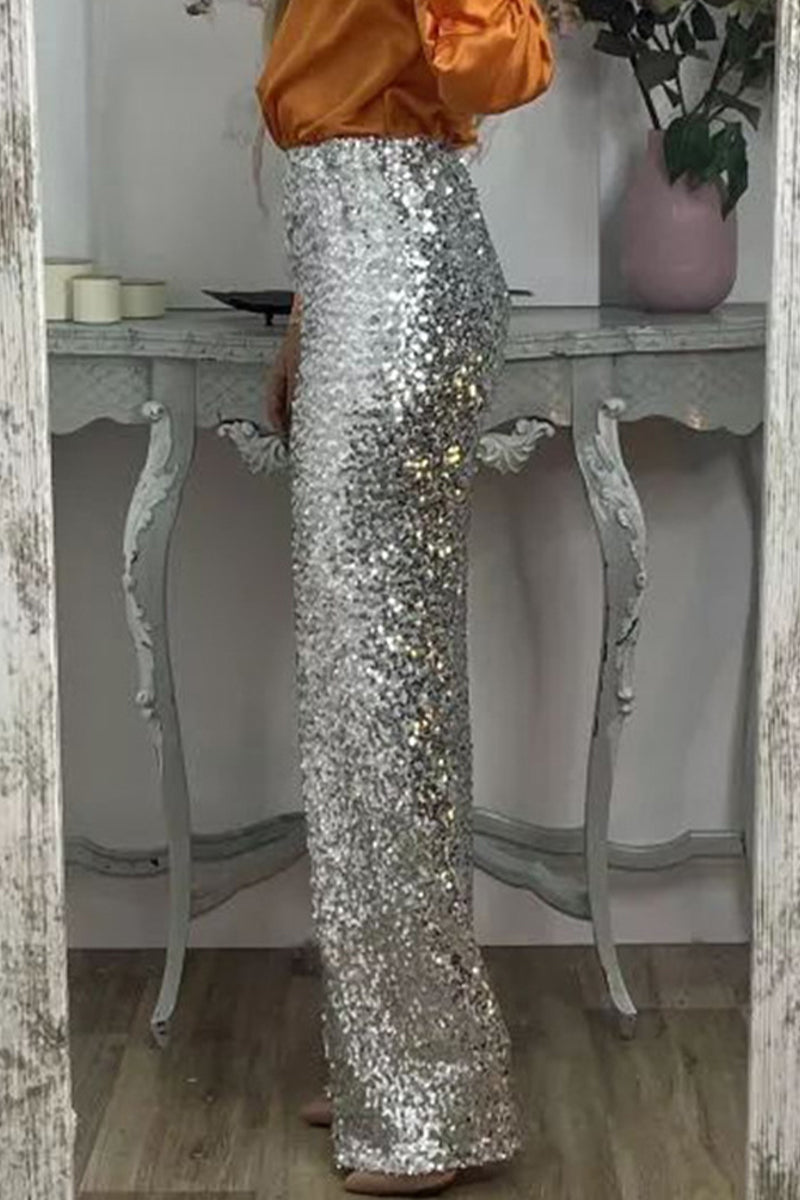 Valenzora | Straight High-Waisted Sequin Trousers for Women
