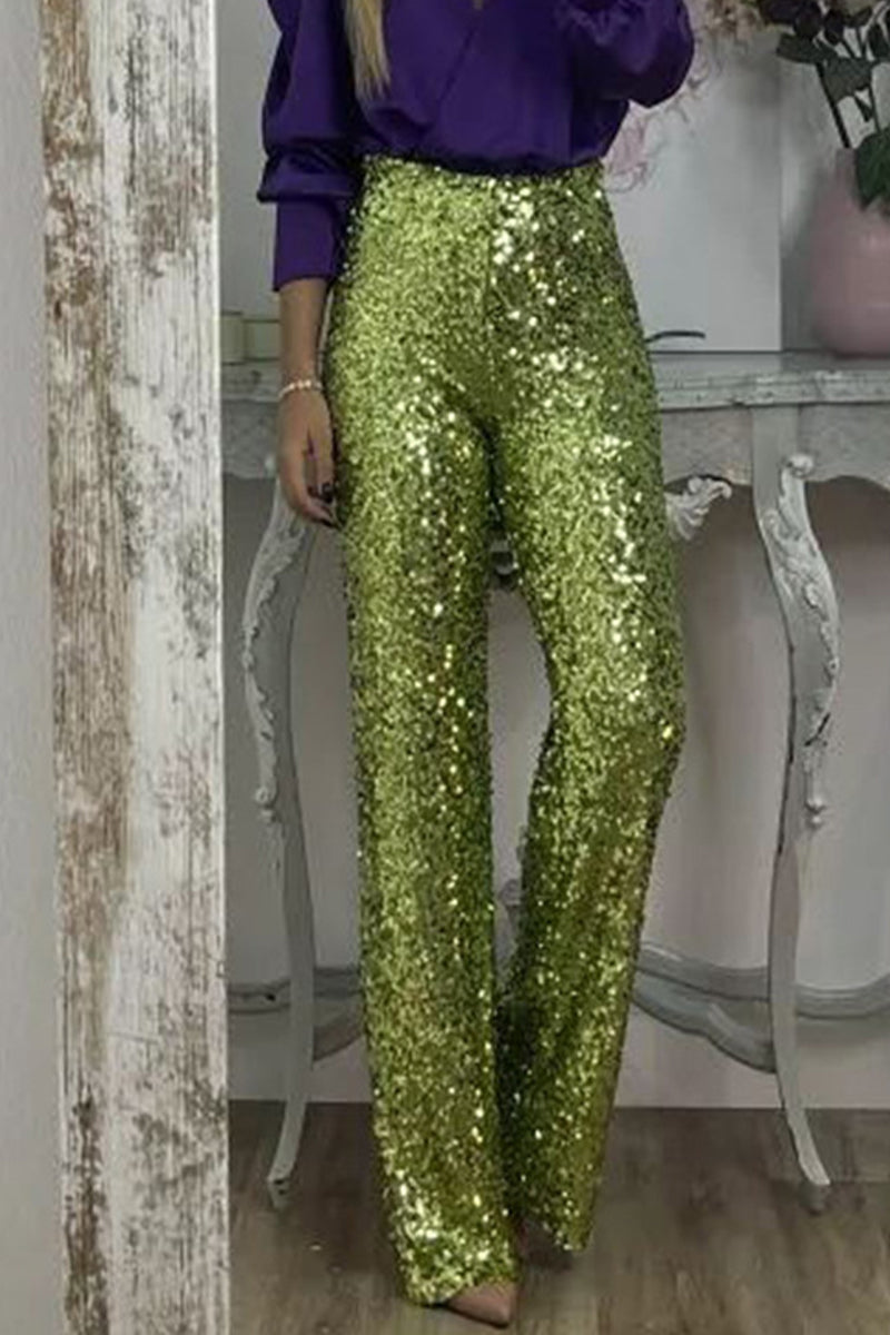 Valenzora | Straight High-Waisted Sequin Trousers for Women