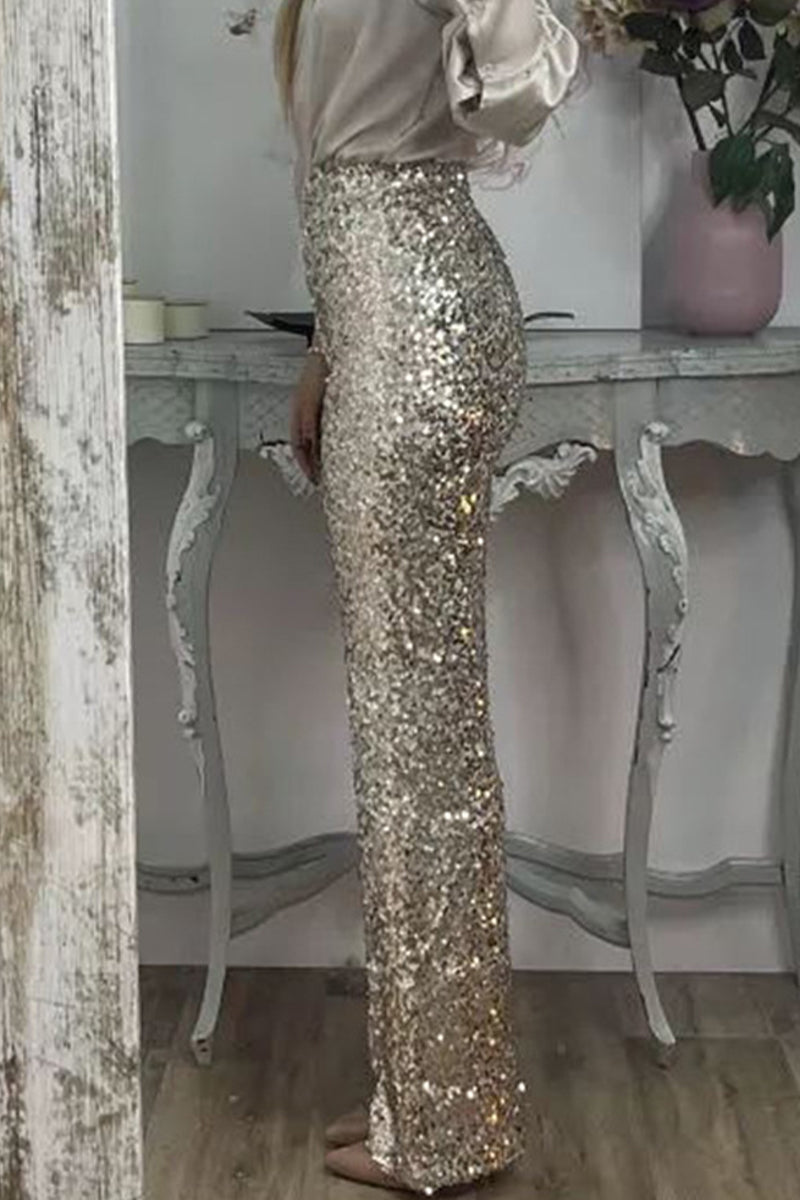 Valenzora | Straight High-Waisted Sequin Trousers for Women