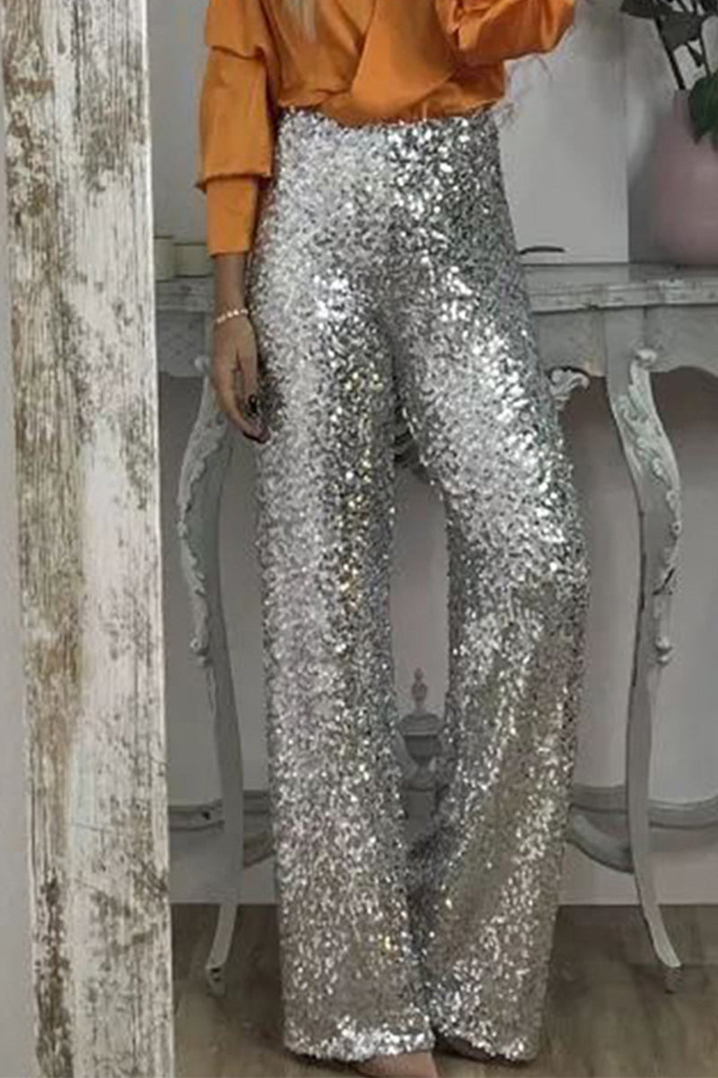 Valenzora | Straight High-Waisted Sequin Trousers for Women