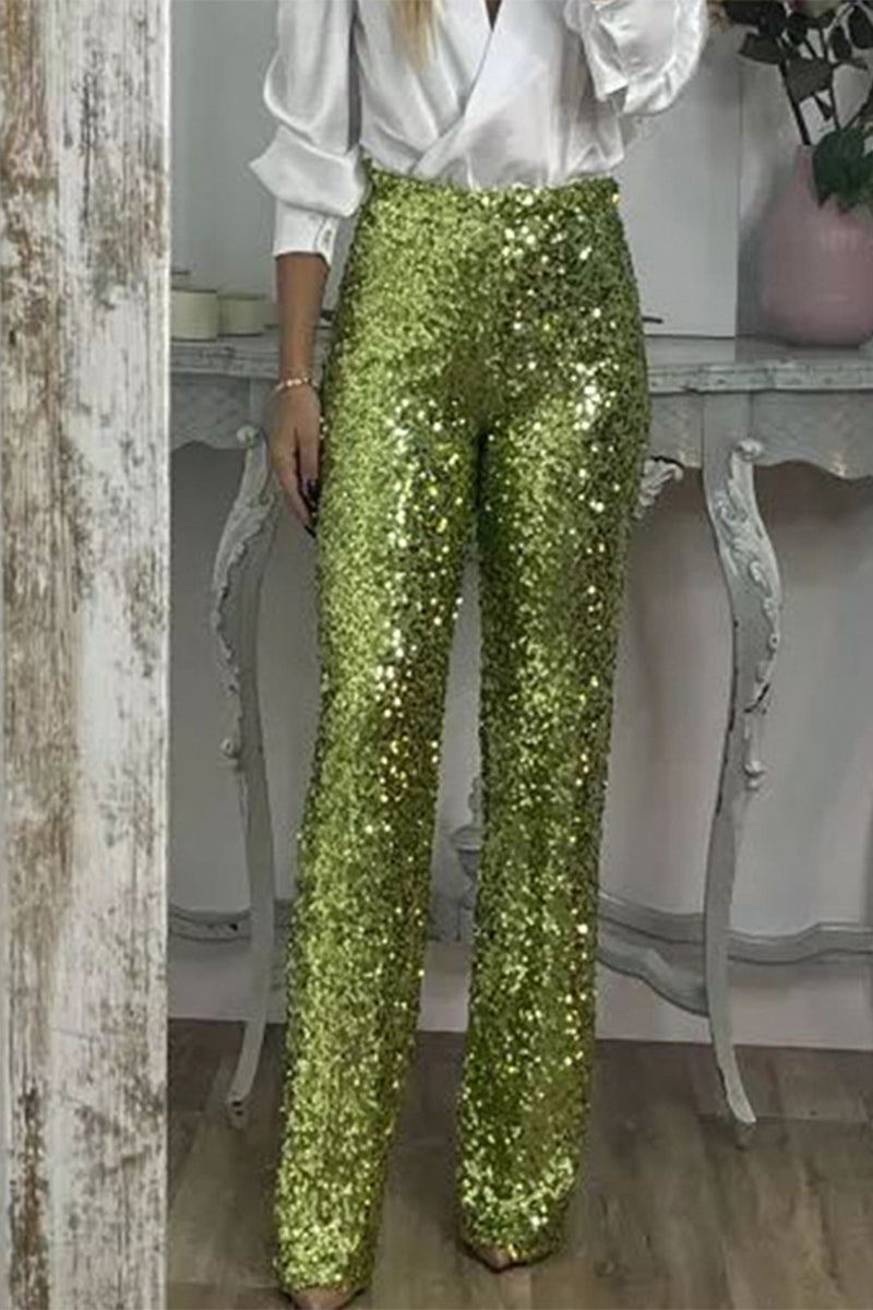 Valenzora | Straight High-Waisted Sequin Trousers for Women