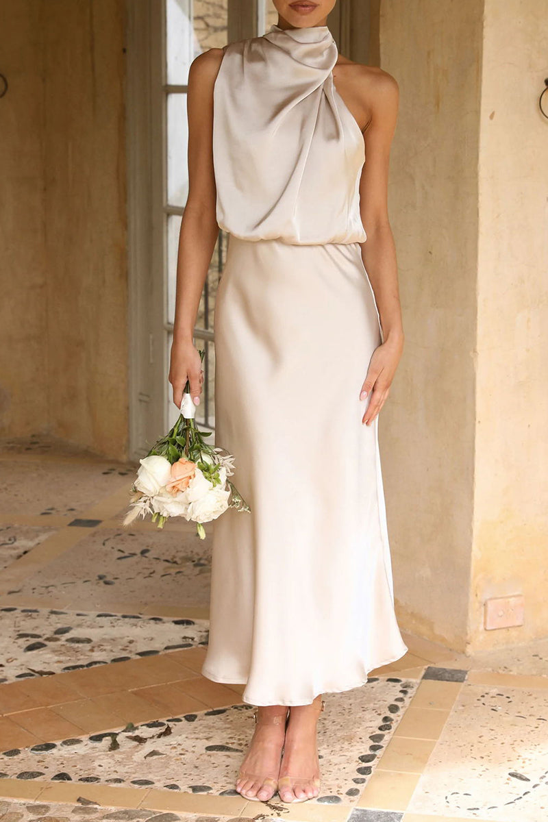 Valenzora | Elegant Solid Fold Collar One-Step Skirt Dresses