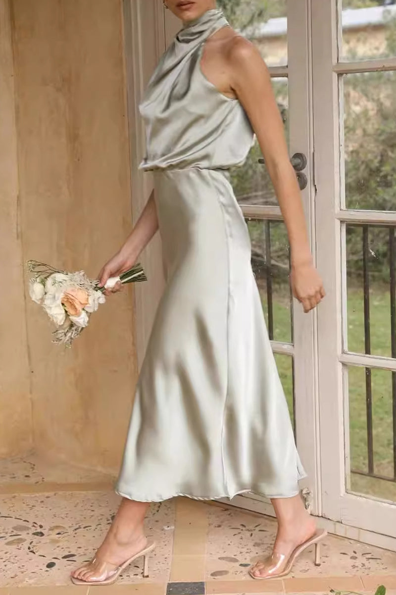 Valenzora | Elegant Solid Fold Collar One-Step Skirt Dresses