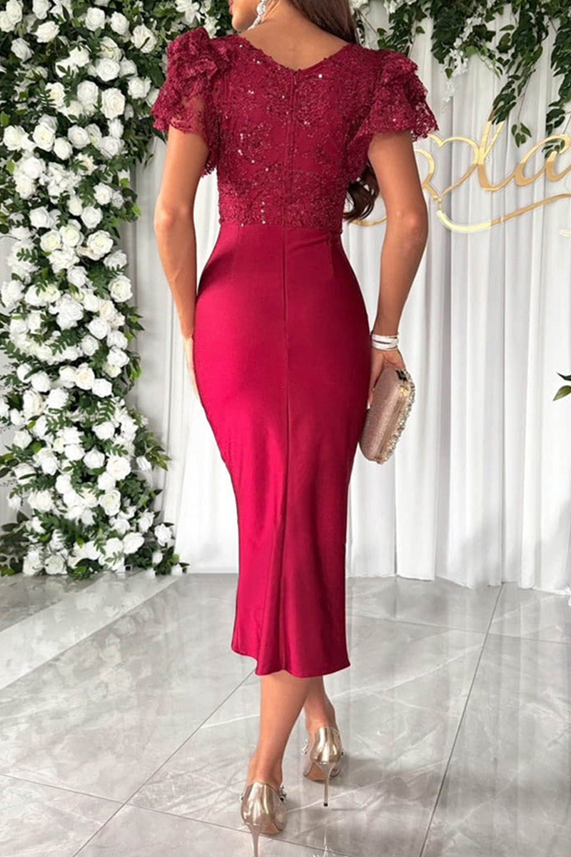 Valenzora | Elegante Celebrity-Kleider mit Pailletten, Wickelrock und V-Ausschnitt in Unifarben