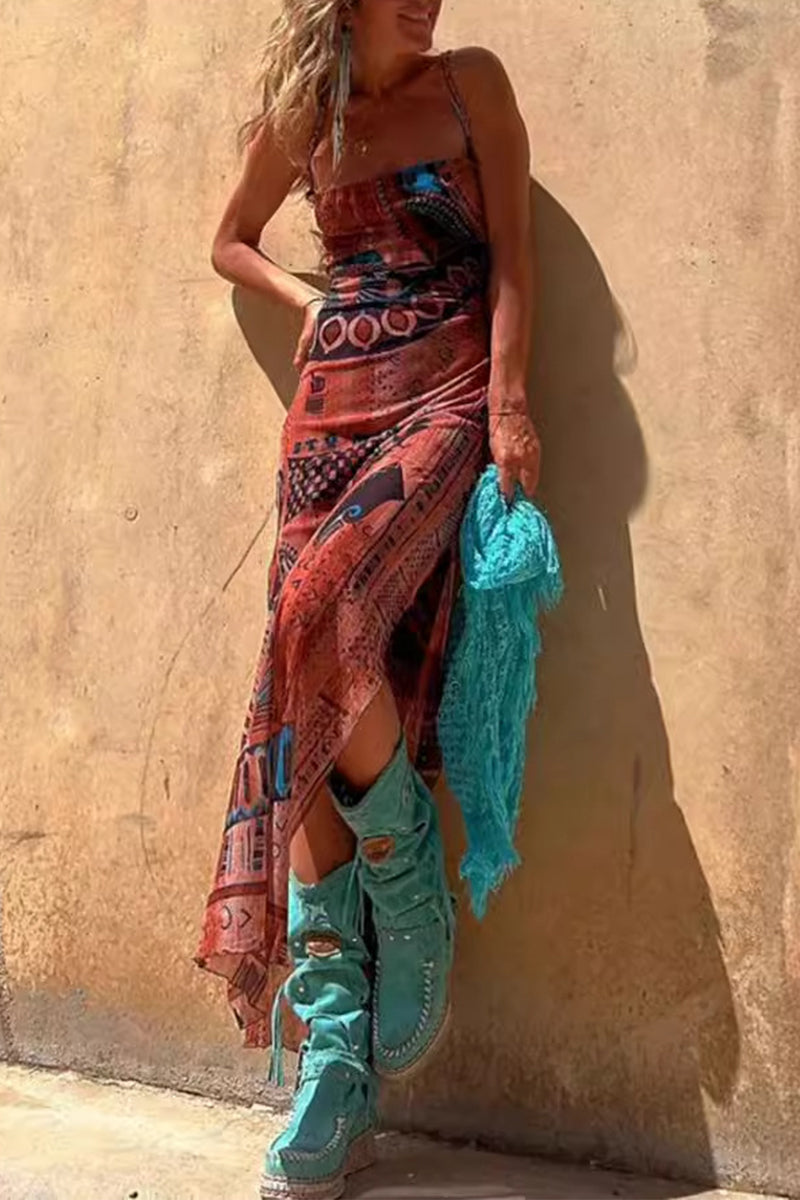 Valenzora | Sexy geometric print backless slingback dress - 3 colors