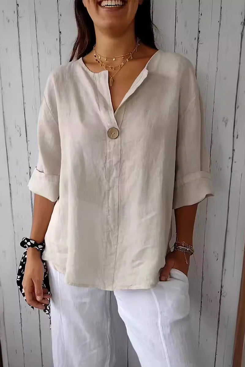 Valenzora | Casual everyday solid color button V-neck T-shirts