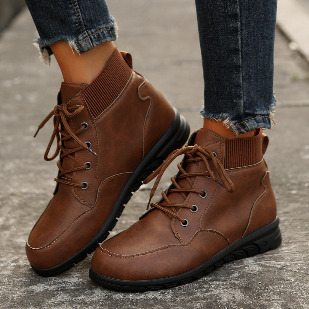 Valenzora | Damen-Schnürstiefel - Robuste Stiefeletten mit elastischem Bund und rutschfester Sohle