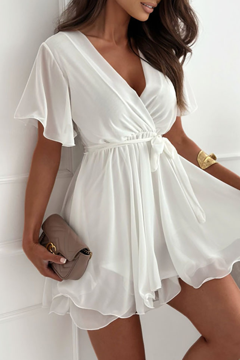 Valenzora | Sexy einfarbiges Spitzenkleid mit gerafftem Schnitt, V-Ausschnitt, A-Linie – 3 Farben