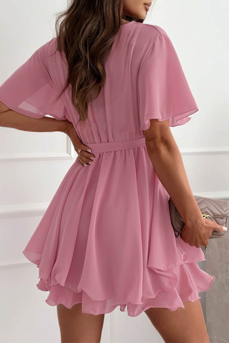 Valenzora | Sexy einfarbiges Spitzenkleid mit gerafftem Schnitt, V-Ausschnitt, A-Linie – 3 Farben