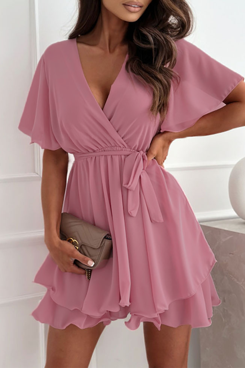 Valenzora | Sexy einfarbiges Spitzenkleid mit gerafftem Schnitt, V-Ausschnitt, A-Linie – 3 Farben
