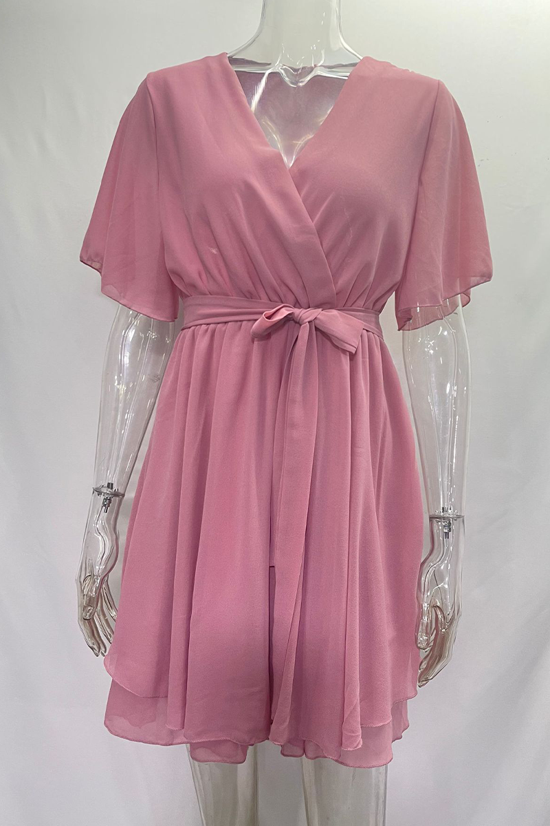 Valenzora | Sexy einfarbiges Spitzenkleid mit gerafftem Schnitt, V-Ausschnitt, A-Linie – 3 Farben