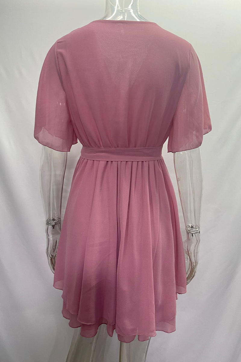 Valenzora | Sexy einfarbiges Spitzenkleid mit gerafftem Schnitt, V-Ausschnitt, A-Linie – 3 Farben
