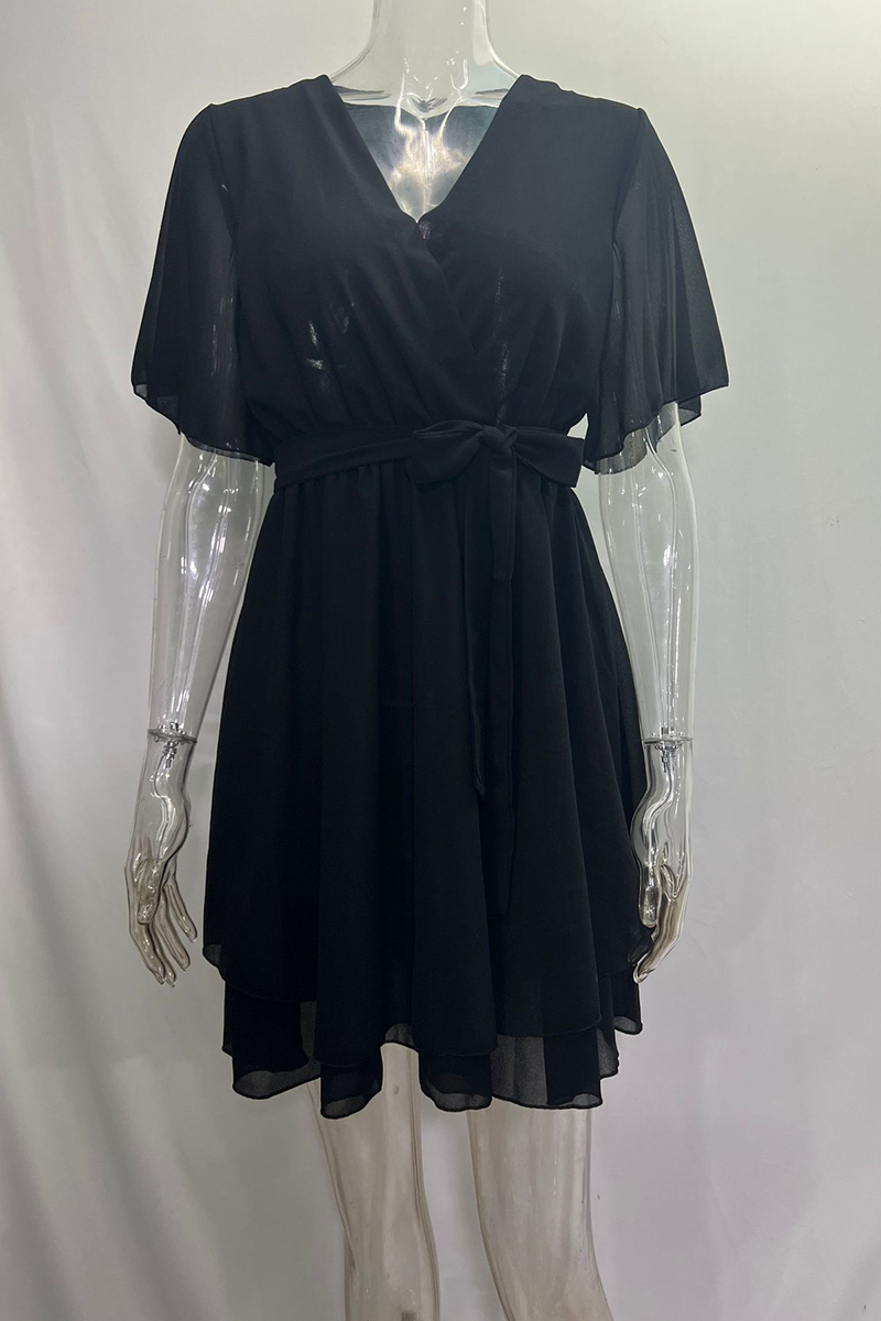 Valenzora | Sexy einfarbiges Spitzenkleid mit gerafftem Schnitt, V-Ausschnitt, A-Linie – 3 Farben