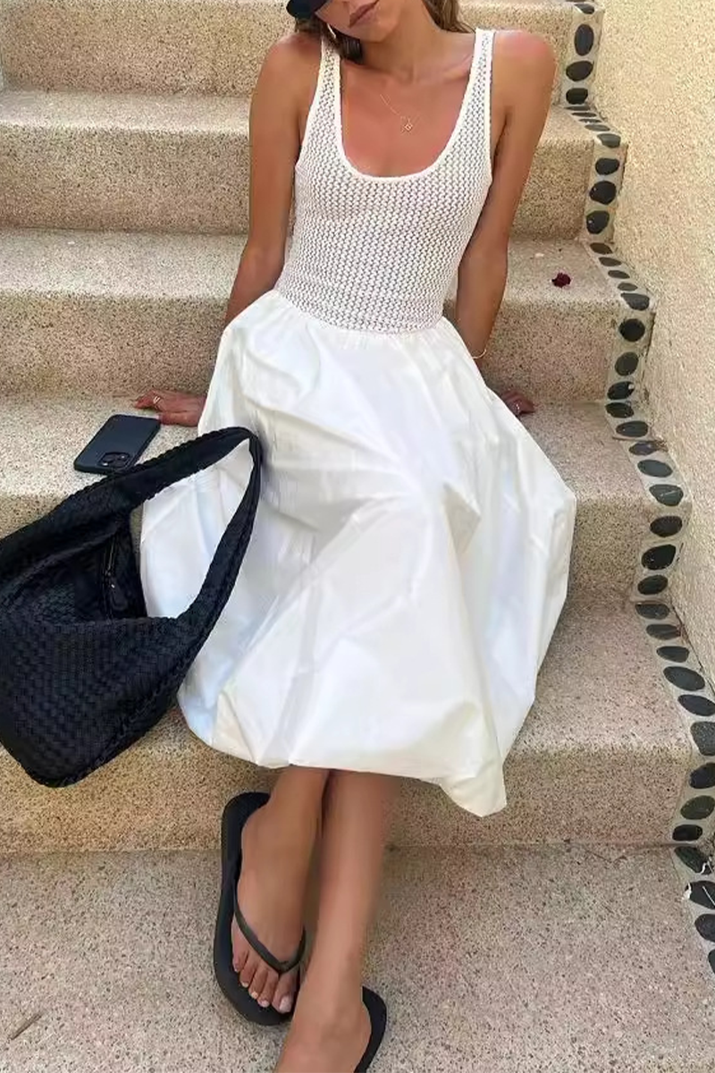 Valenzora | Casual solid-color patchwork U-neck sleeveless dresses
