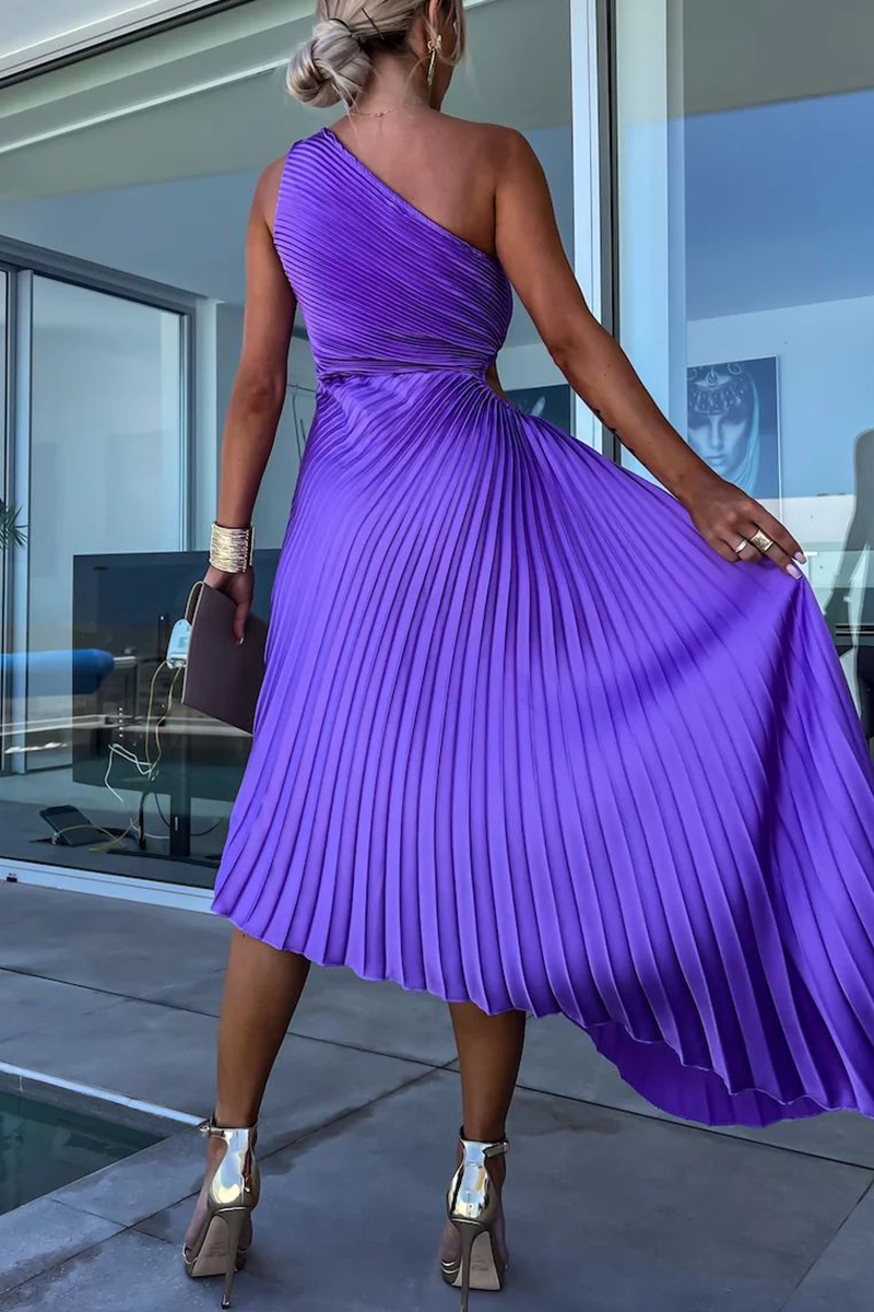 Valenzora | Sexy Solid Color Irregular Pleats Oblique Collar Fishtail Dresses - 6 Colors