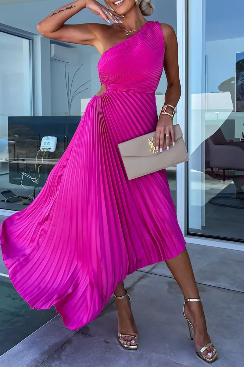 Valenzora | Sexy Solid Color Irregular Pleats Oblique Collar Fishtail Dresses - 6 Colors