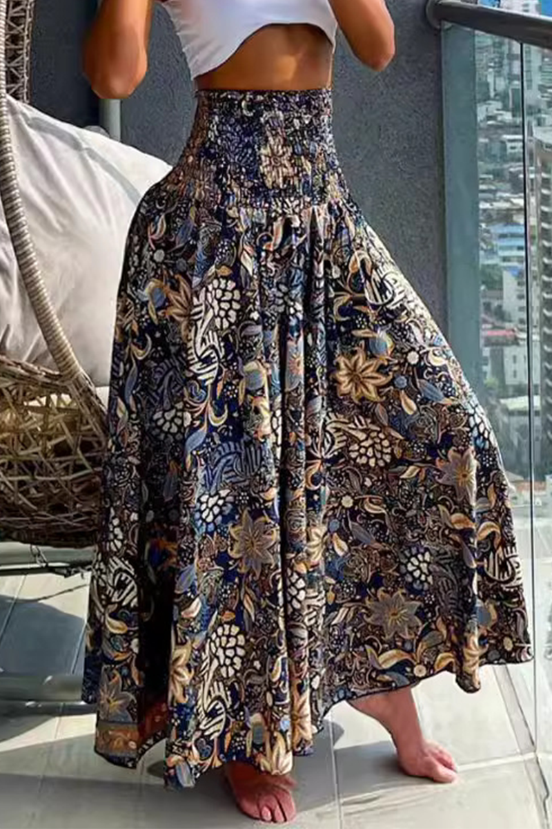 Valenzora | Elegante, lässige Hose mit hoher Taille und floralem A-Muster
