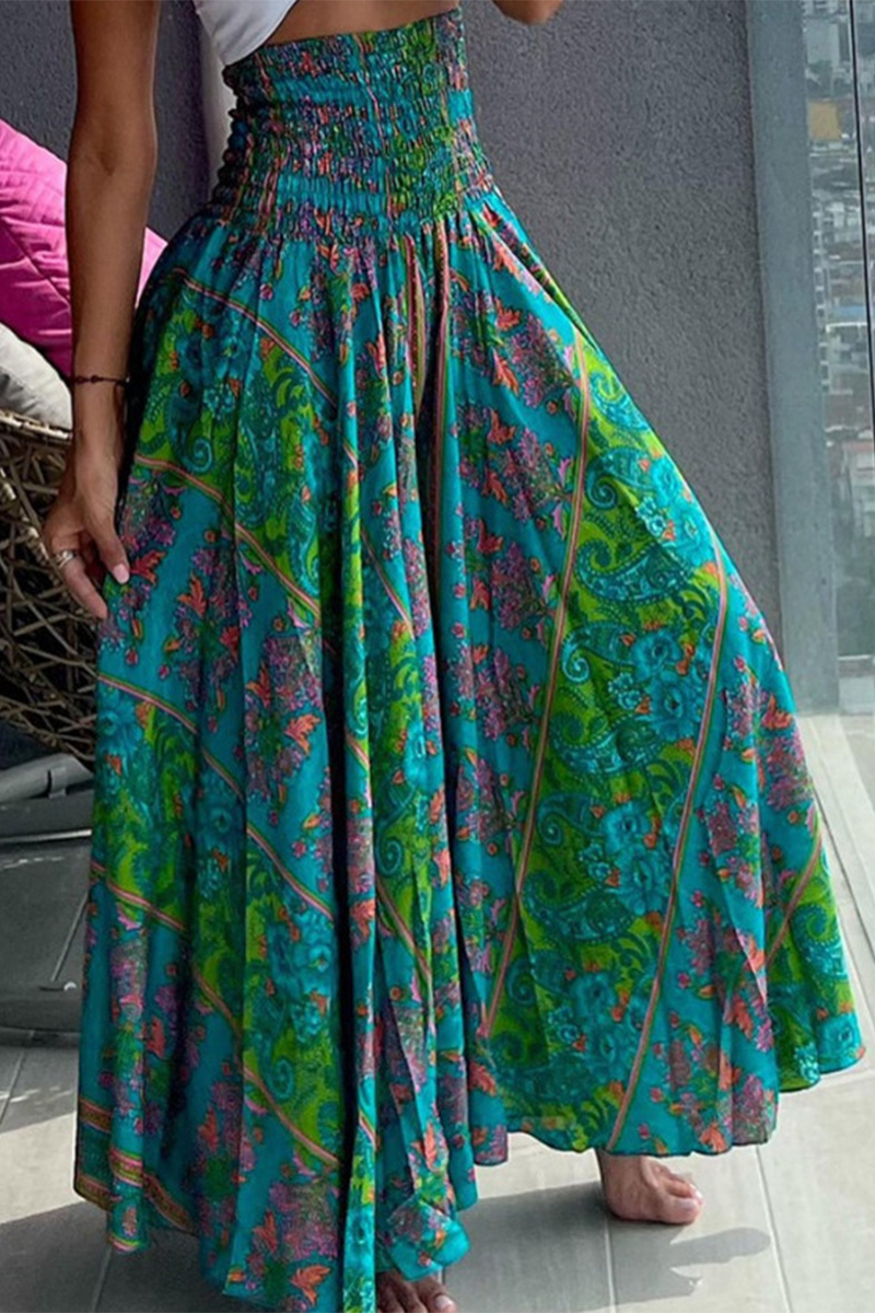 Valenzora | Elegante, lässige Hose mit hoher Taille und floralem A-Muster