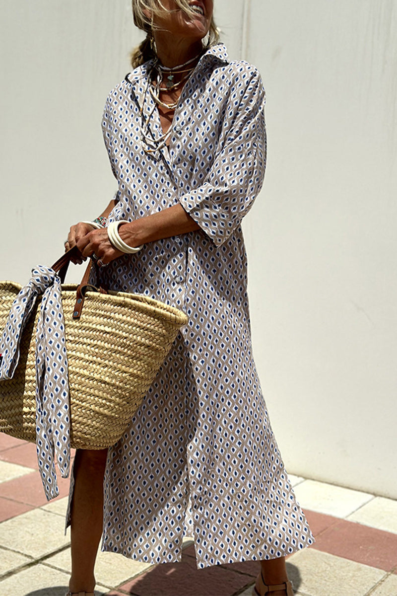 Valenzora | Casual checkered striped print button-up shirt dresses with belt and turn-down collar - 5 colours