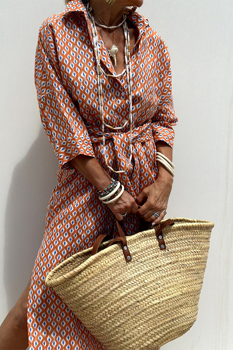 Valenzora | Casual checkered striped print button-up shirt dresses with belt and turn-down collar - 5 colours