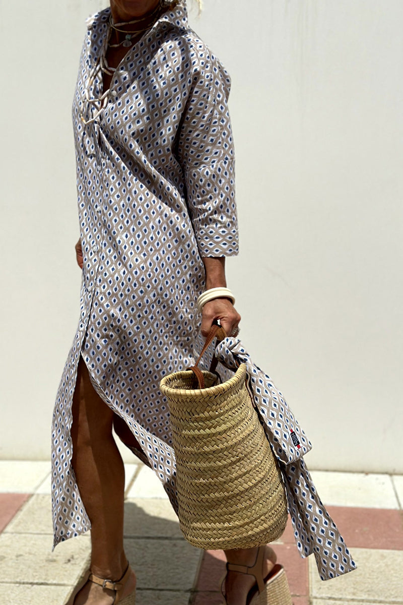 Valenzora | Casual checkered striped print button-up shirt dresses with belt and turn-down collar - 5 colours