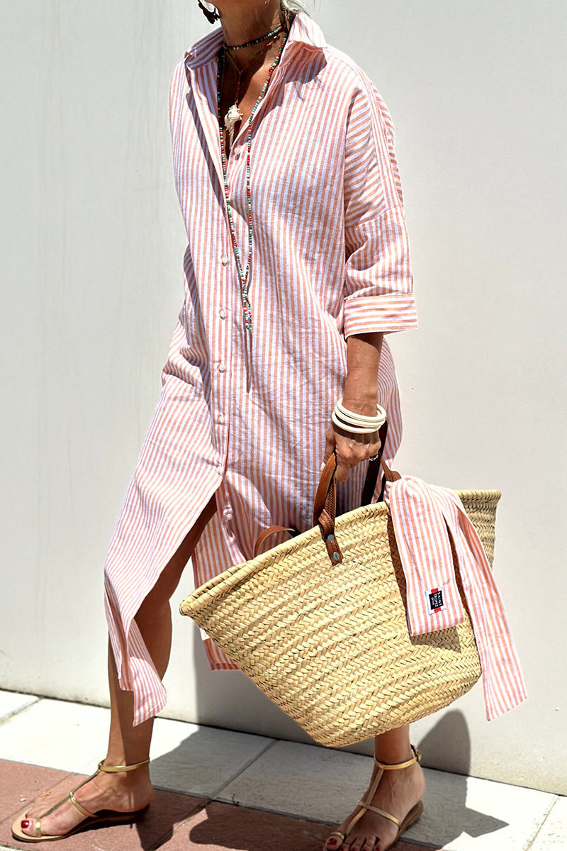 Valenzora | Casual checkered striped print button-up shirt dresses with belt and turn-down collar - 5 colours