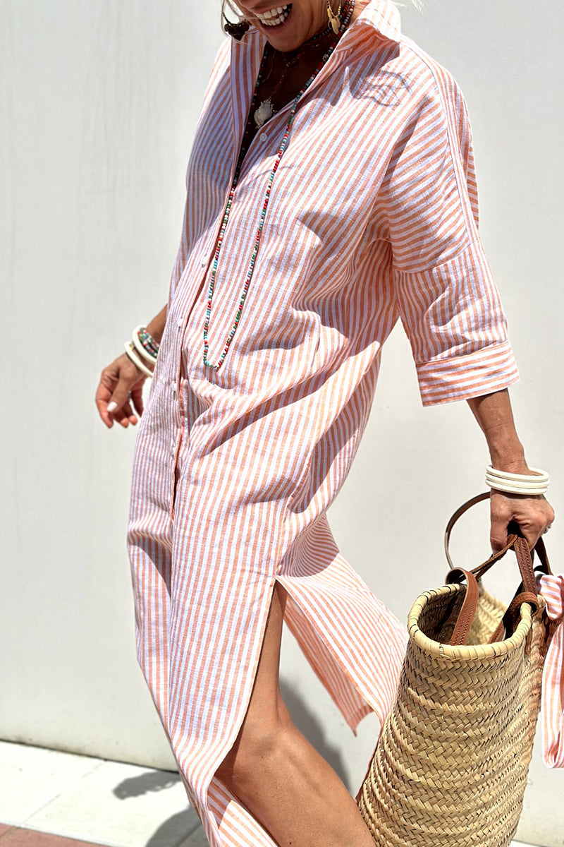 Valenzora | Casual checkered striped print button-up shirt dresses with belt and turn-down collar - 5 colours