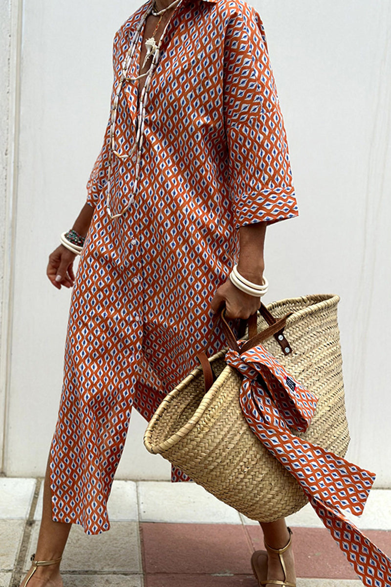 Valenzora | Casual checkered striped print button-up shirt dresses with belt and turn-down collar - 5 colours