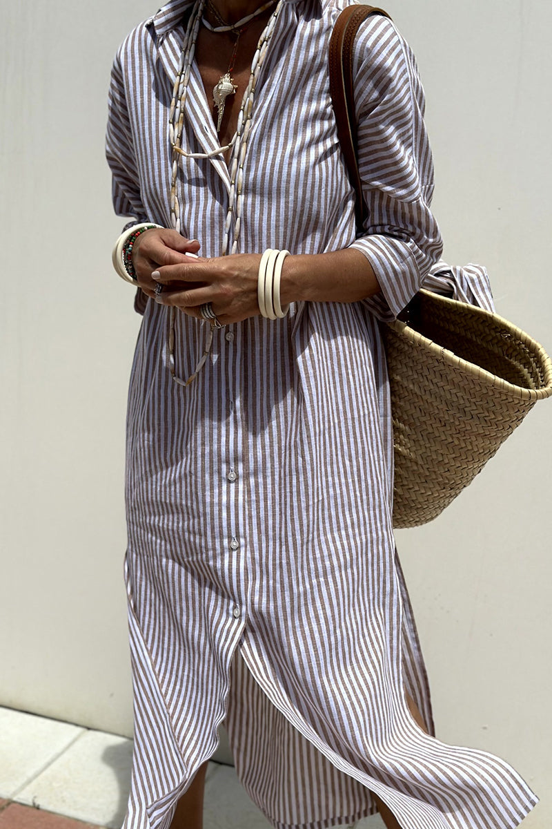 Valenzora | Casual checkered striped print button-up shirt dresses with belt and turn-down collar - 5 colours