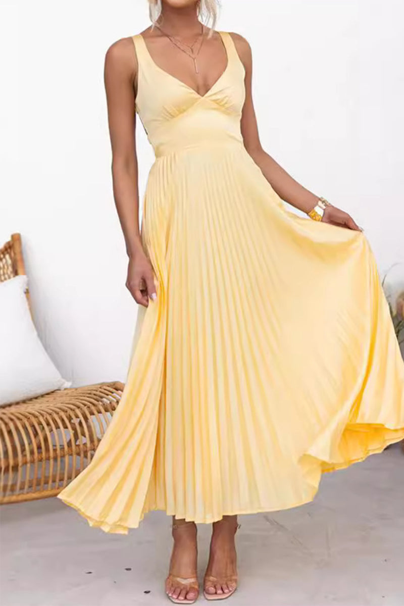 Valenzora | Sexy Solid Color Foldable V-Neck Sleeveless Dresses