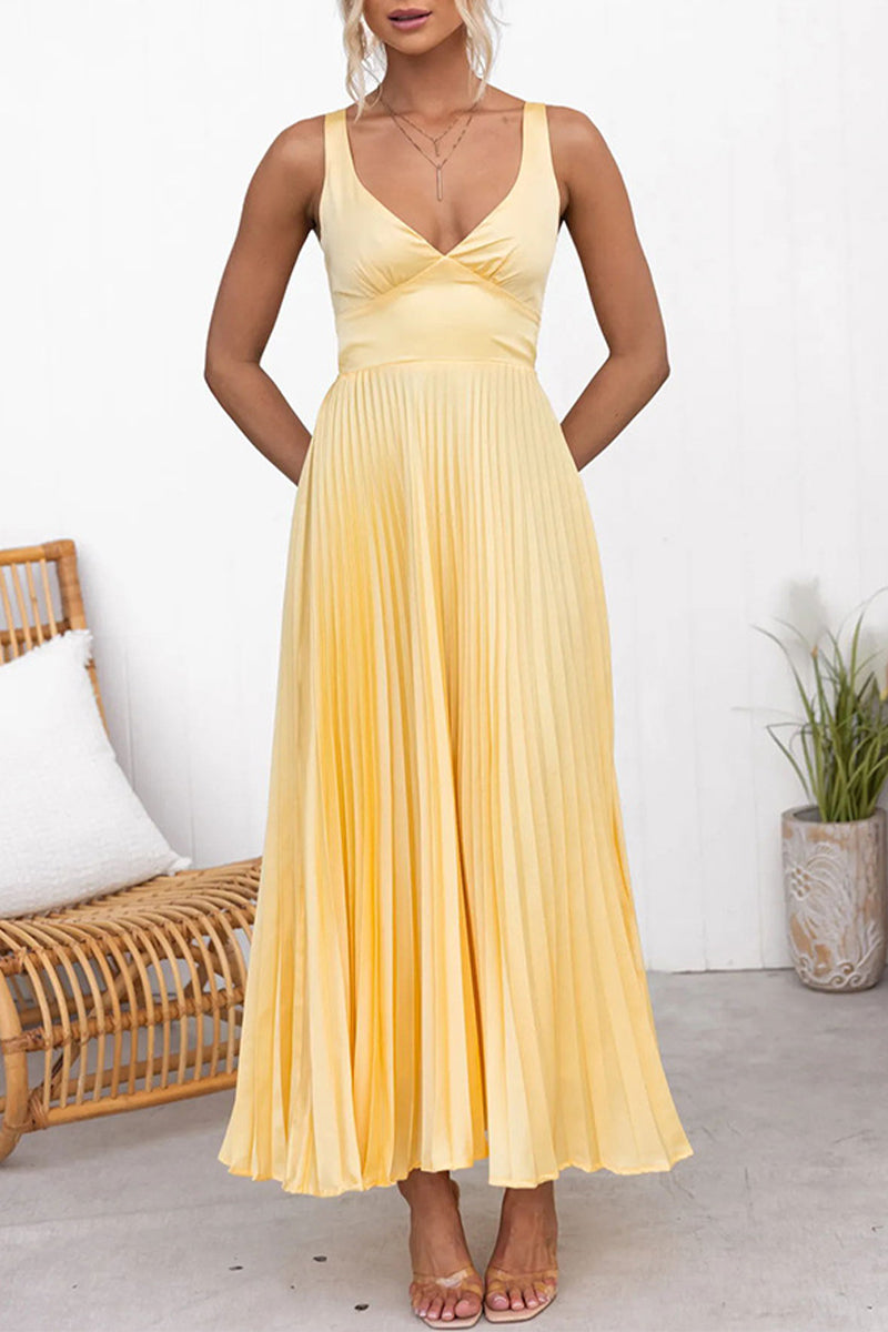 Valenzora | Sexy Solid Color Foldable V-Neck Sleeveless Dresses