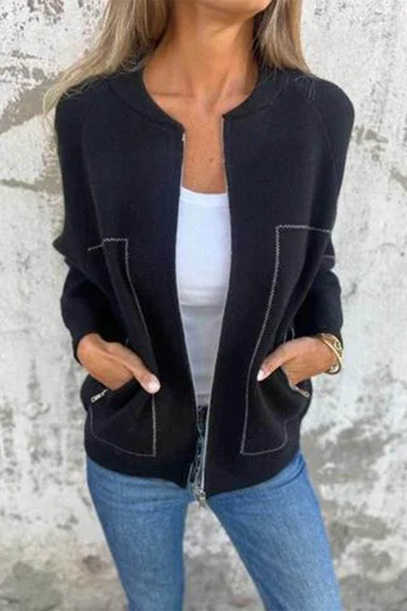 Valenzora | Casual everyday pocket patchwork zip-up O-neck outerwear - 8 colours
