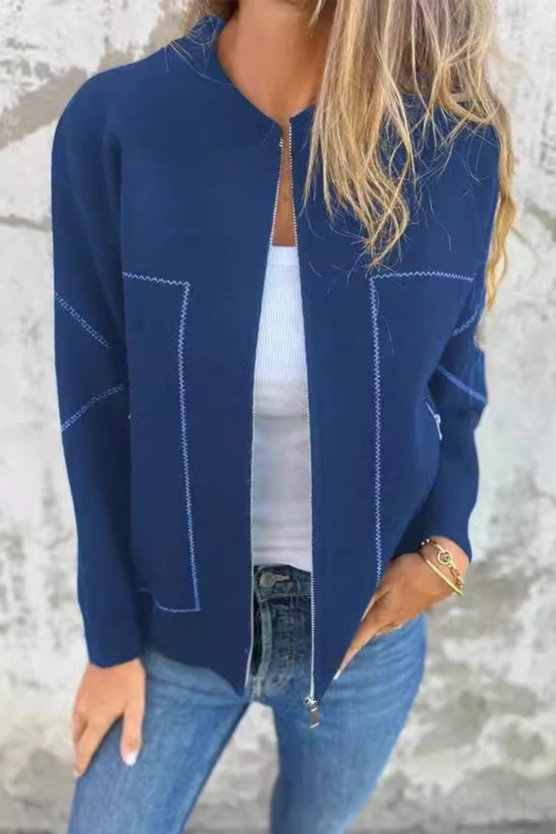 Valenzora | Casual everyday pocket patchwork zip-up O-neck outerwear - 8 colours