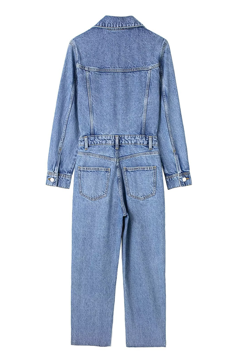 Valenzora | Casual Street Solid Color Pocket Button Turn-Down Collar Long Sleeves Loose Denim Overalls