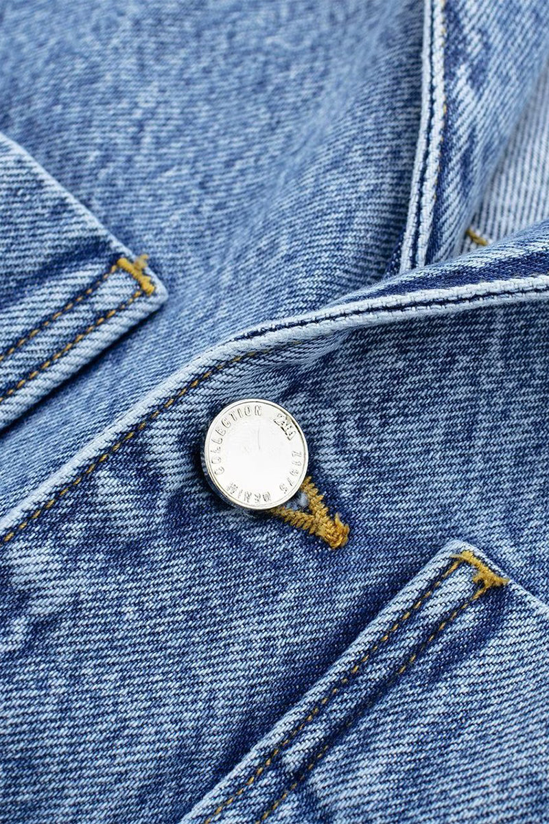 Valenzora | Casual Street Solid Color Pocket Button Turn-Down Collar Long Sleeves Loose Denim Overalls