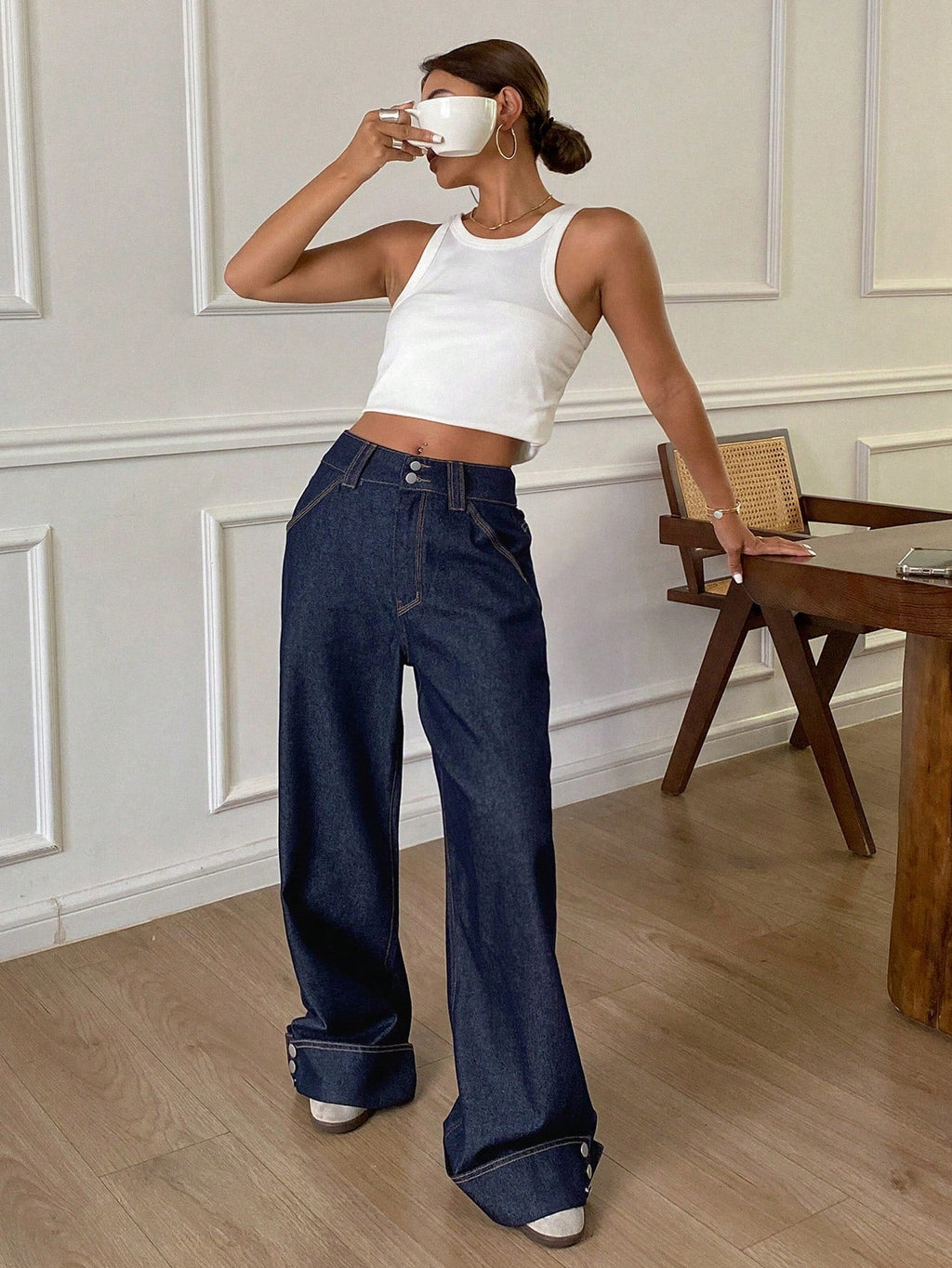 Valenzora | Weite Vintage-Jeans mit Knöpfen an den Bündchen