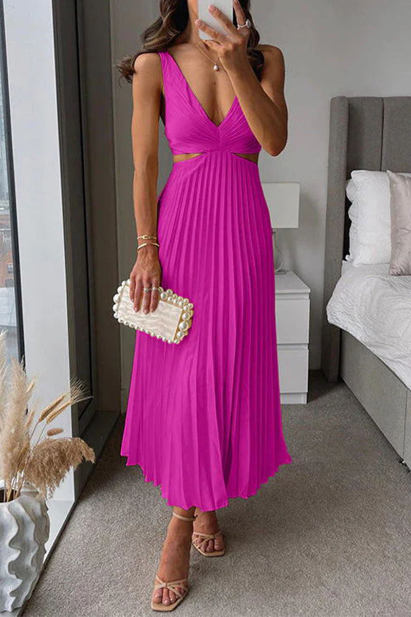 Valenzora | Summer Social Spots Pleated Cutout Waist Loose Midi - 6 Colors