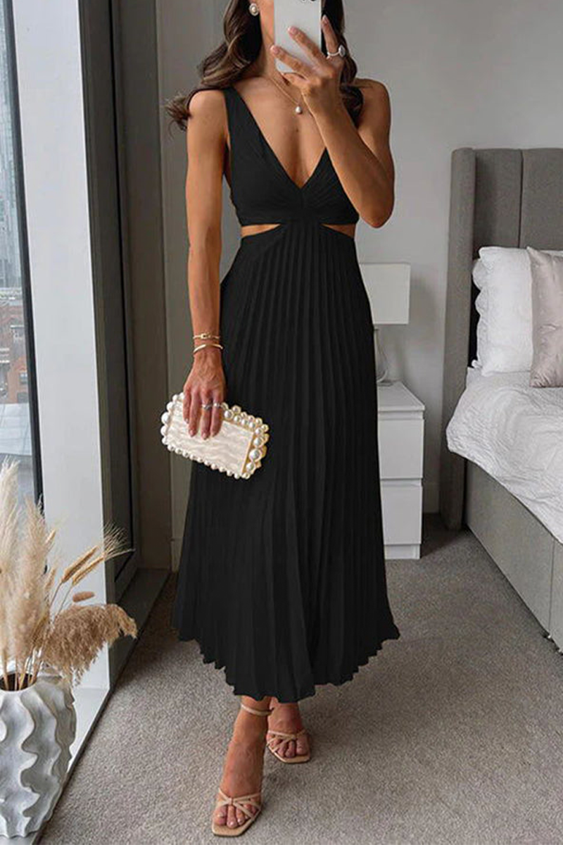 Valenzora | Summer Social Spots Pleated Cutout Waist Loose Midi - 6 Colors